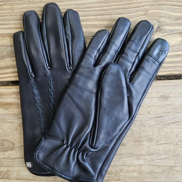 Lauren Ralph Lauren 100% Leather Black Whipstich Tech Touch Gloves Women's S/M - Picture 5 of 6